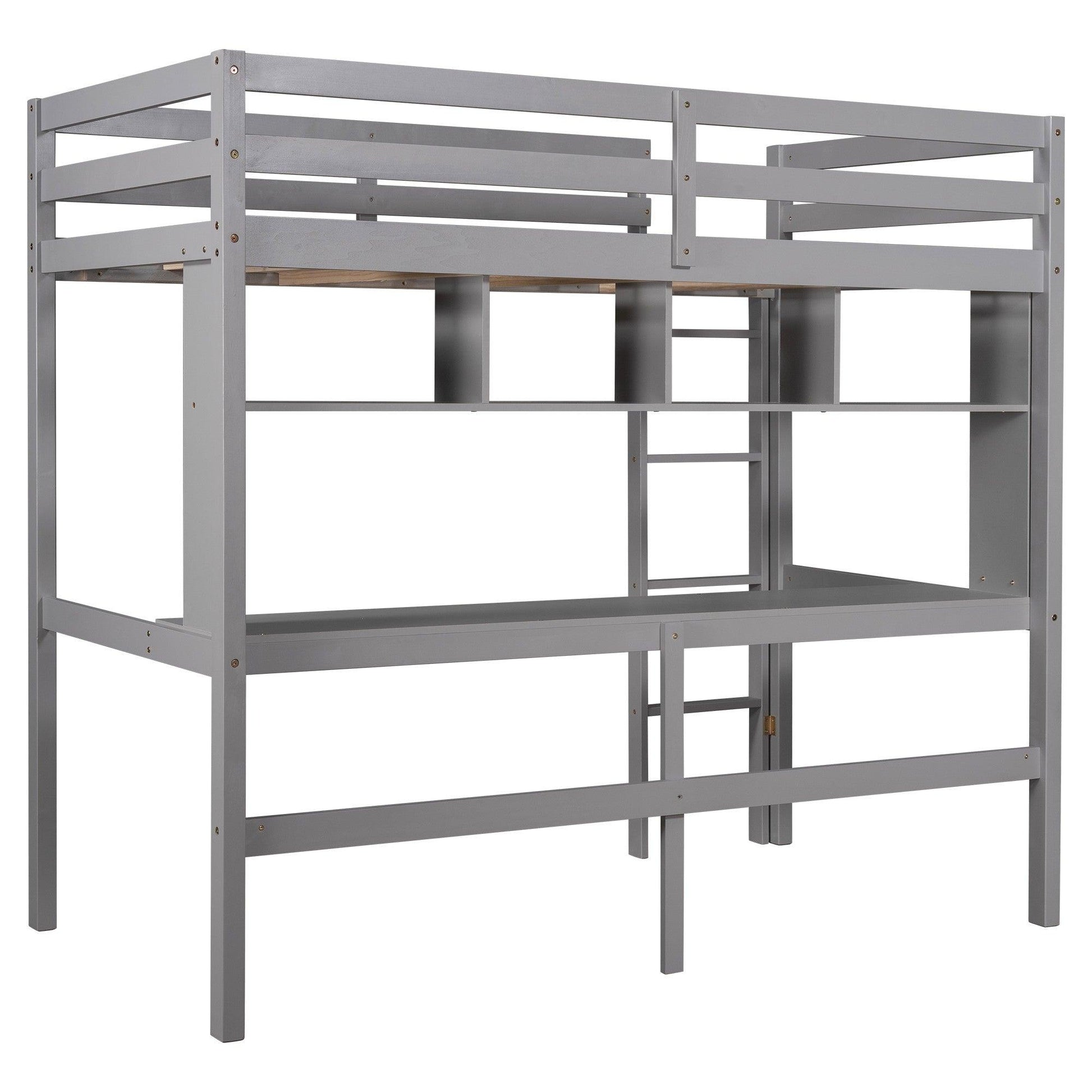 Minimalist Gray Twin Size Loft Bed with Built In Desk and Shelf - FurniFindUSA