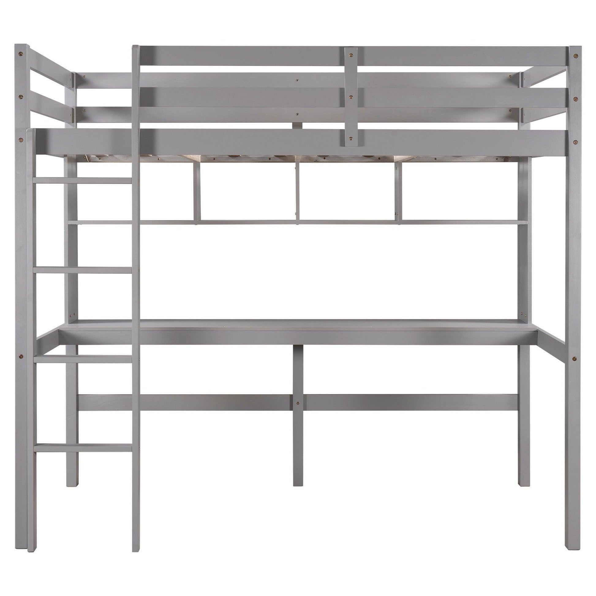 Minimalist Gray Twin Size Loft Bed with Built In Desk and Shelf - FurniFindUSA