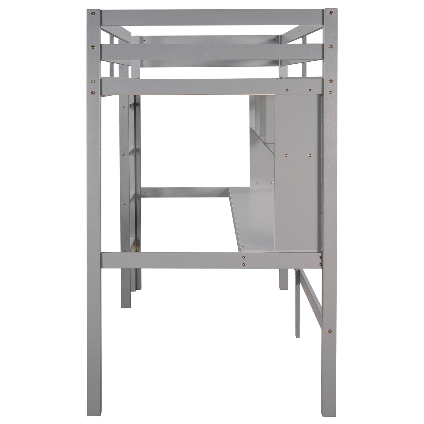 Minimalist Gray Twin Size Loft Bed with Built In Desk and Shelf - FurniFindUSA