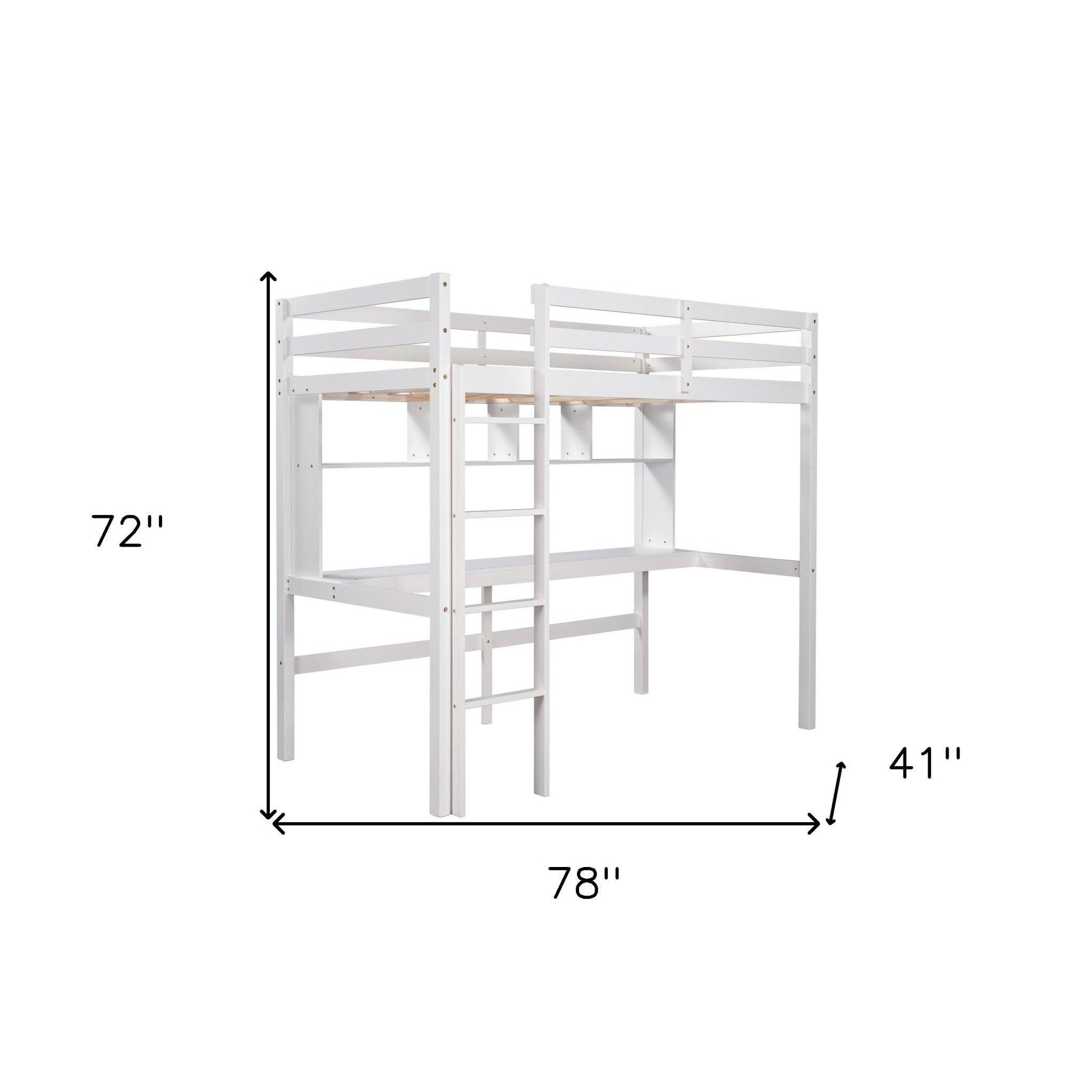 Minimalist White Twin Size Loft Bed with Built In Desk and Shelf - FurniFindUSA