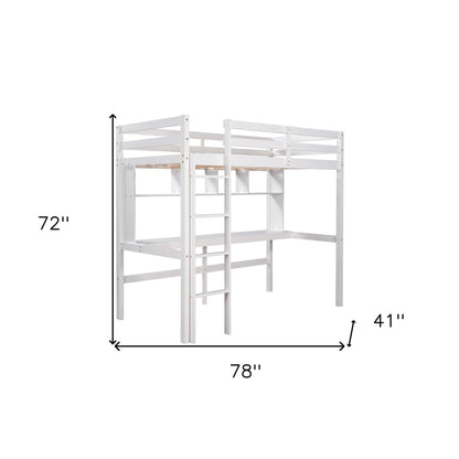 Minimalist White Twin Size Loft Bed with Built In Desk and Shelf - FurniFindUSA