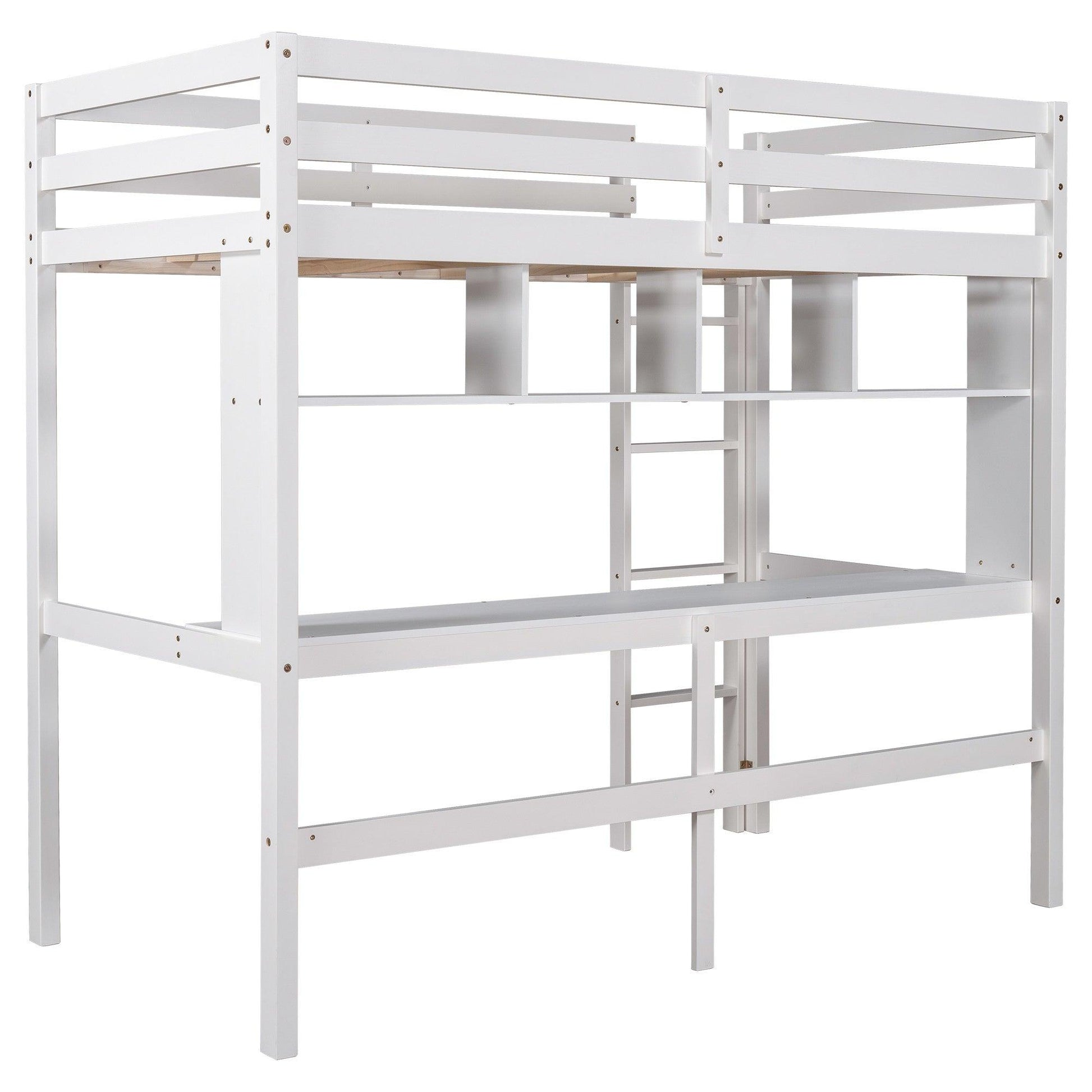 Minimalist White Twin Size Loft Bed with Built In Desk and Shelf - FurniFindUSA