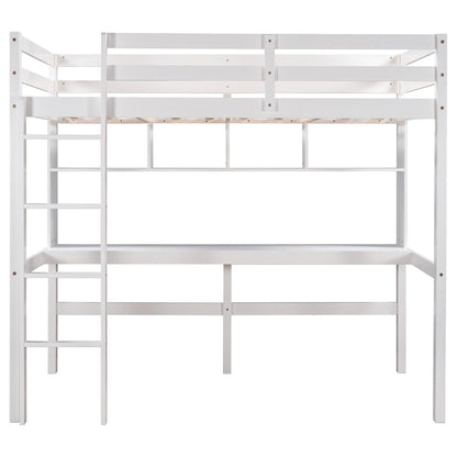 Minimalist White Twin Size Loft Bed with Built In Desk and Shelf - FurniFindUSA