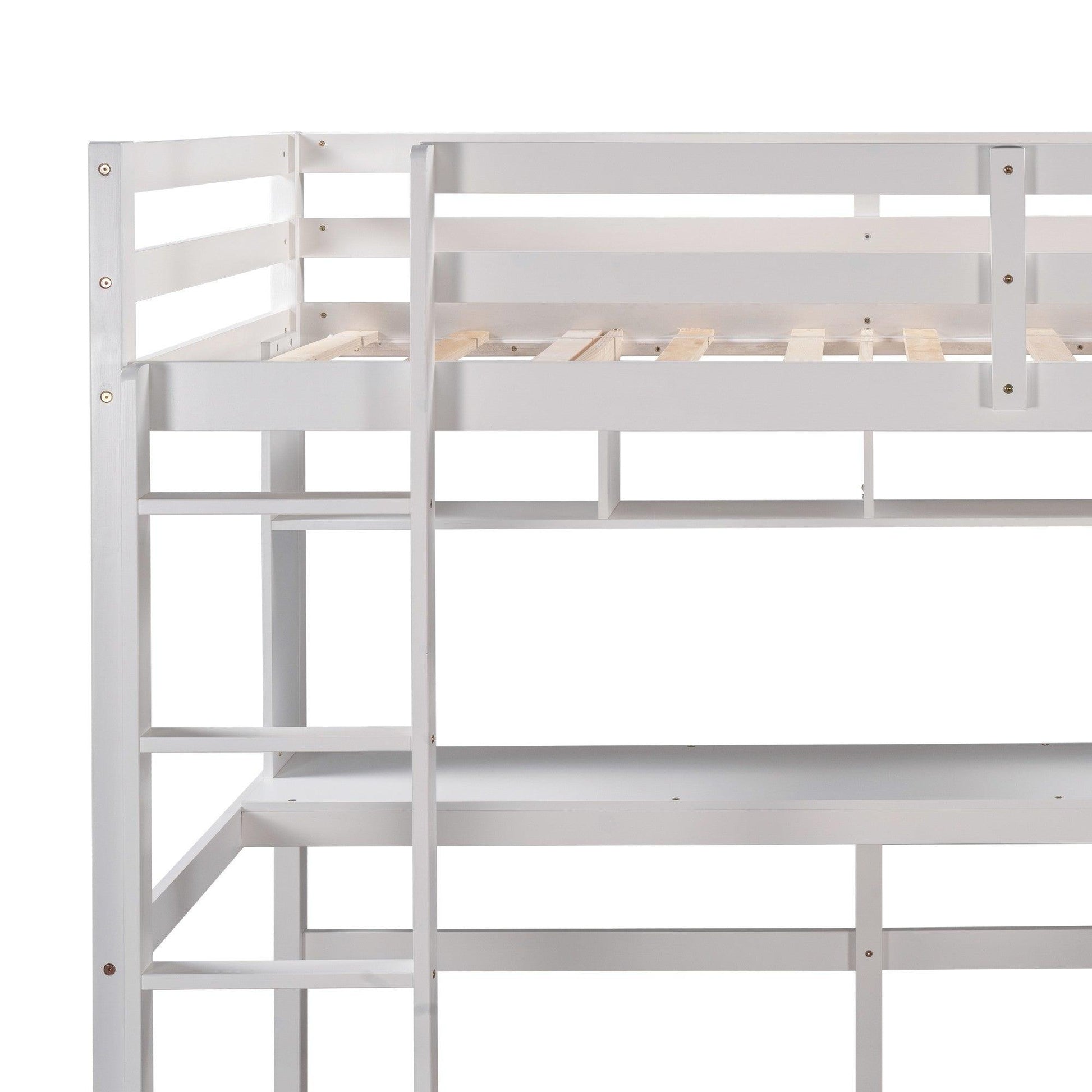 Minimalist White Twin Size Loft Bed with Built In Desk and Shelf - FurniFindUSA