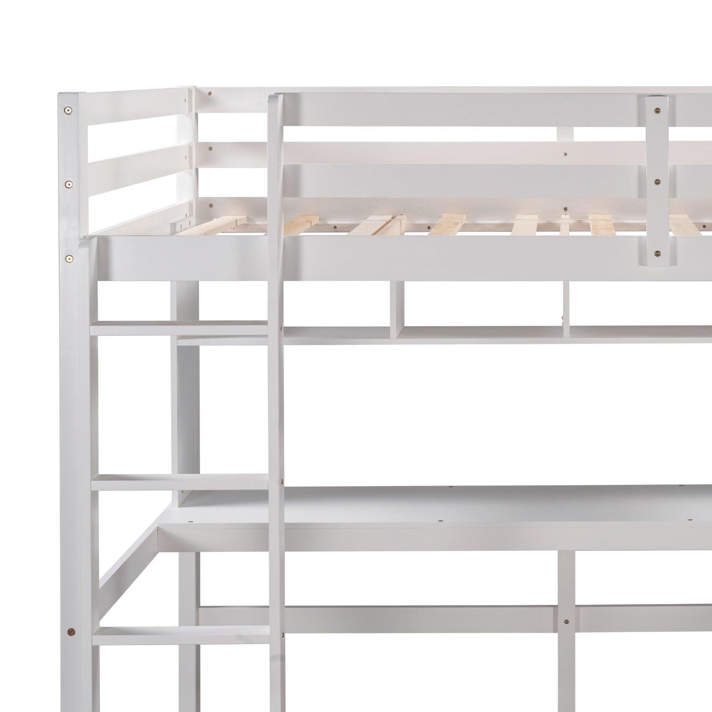 Minimalist White Twin Size Loft Bed with Built In Desk and Shelf - FurniFindUSA