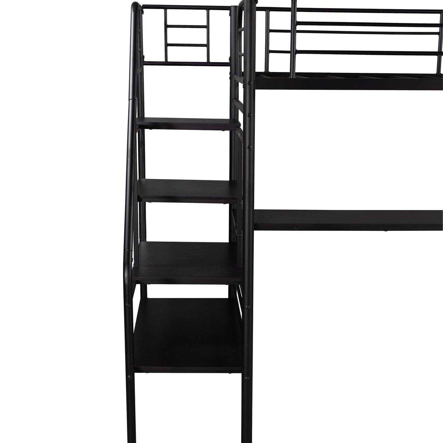 Mod Black Twin Size Metal Loft Bed with Desk and Stairs - FurniFindUSA