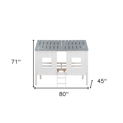 Playhouse with Windows and Roof White Twin Size Low Loft Bed - FurniFindUSA