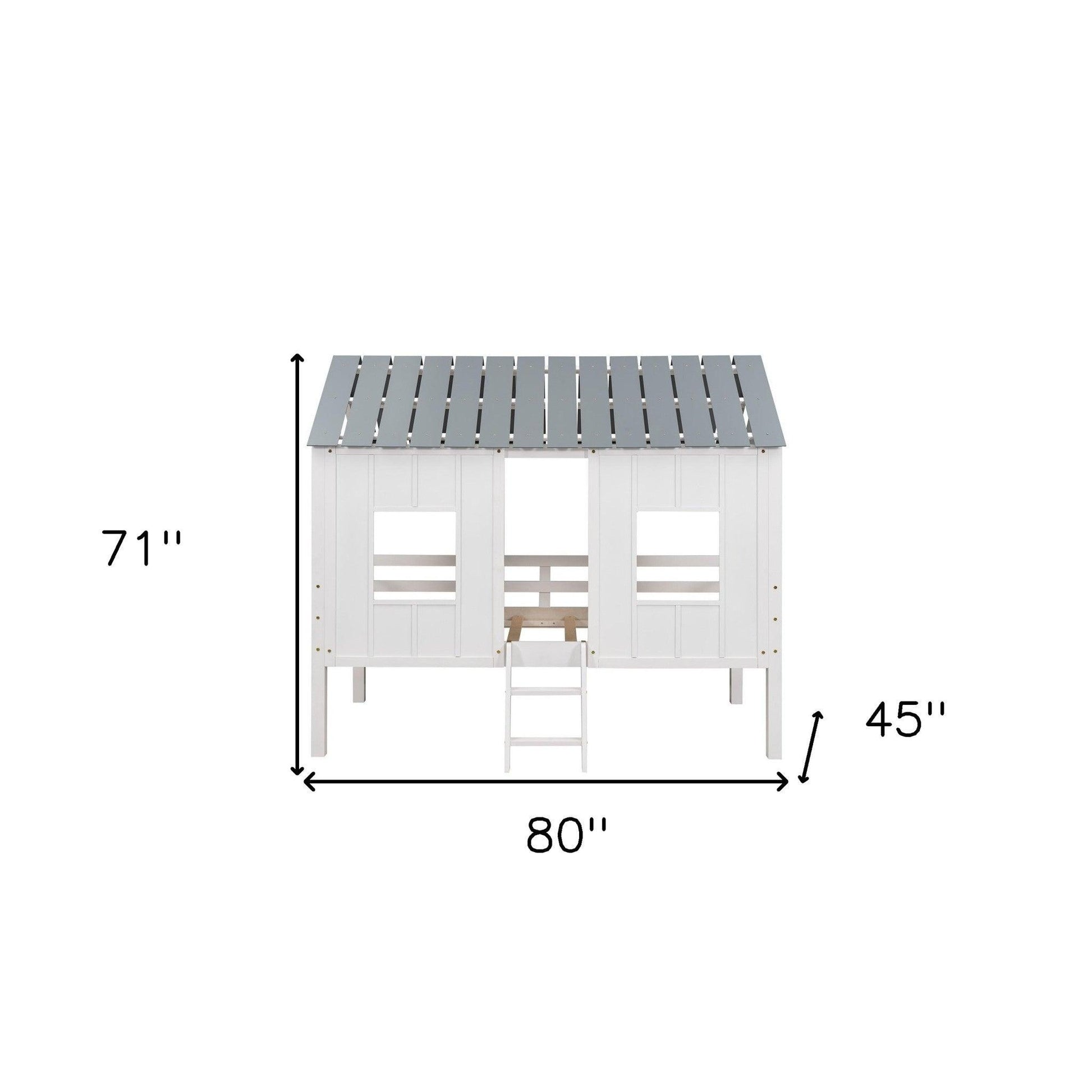 Playhouse with Windows and Roof White Twin Size Low Loft Bed - FurniFindUSA