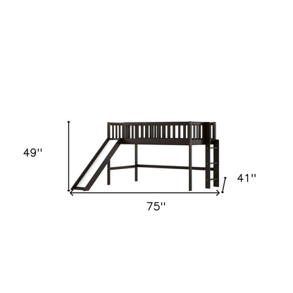 Dark Brown Twin Size Loft Bed with Slide - FurniFindUSA