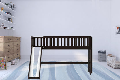 Dark Brown Twin Size Loft Bed with Slide - FurniFindUSA