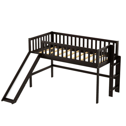 Dark Brown Twin Size Loft Bed with Slide - FurniFindUSA