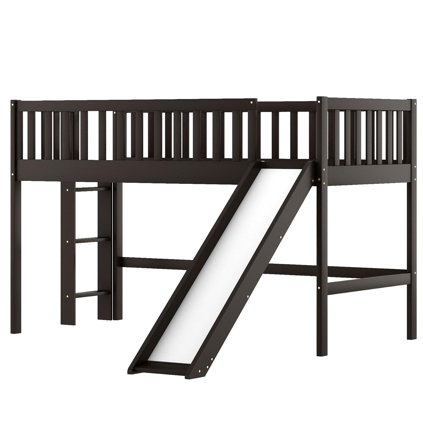 Dark Brown Twin Size Loft Bed with Slide - FurniFindUSA