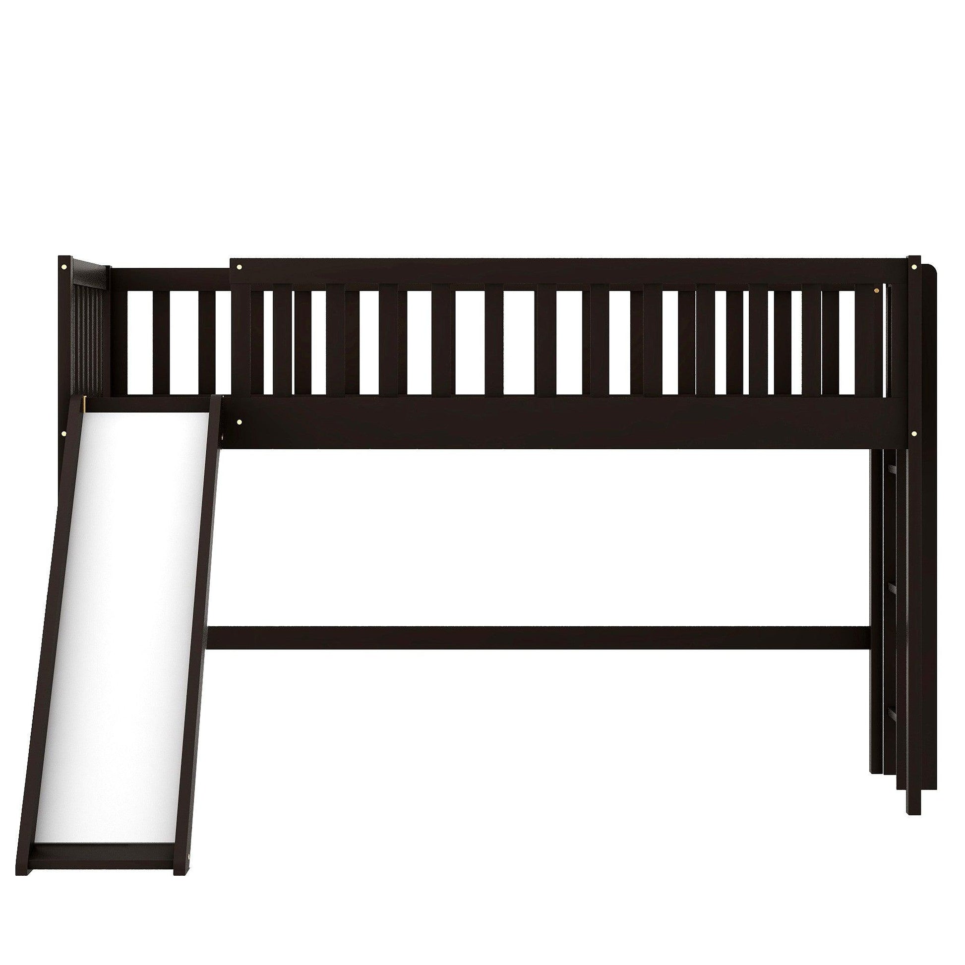 Dark Brown Twin Size Loft Bed with Slide - FurniFindUSA