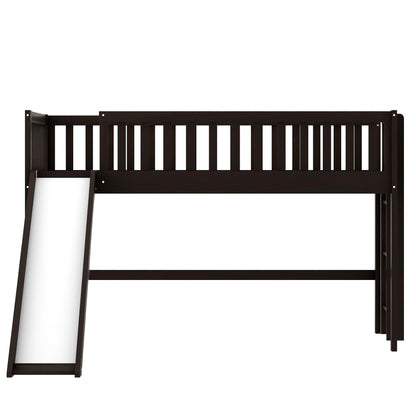 Dark Brown Twin Size Loft Bed with Slide - FurniFindUSA