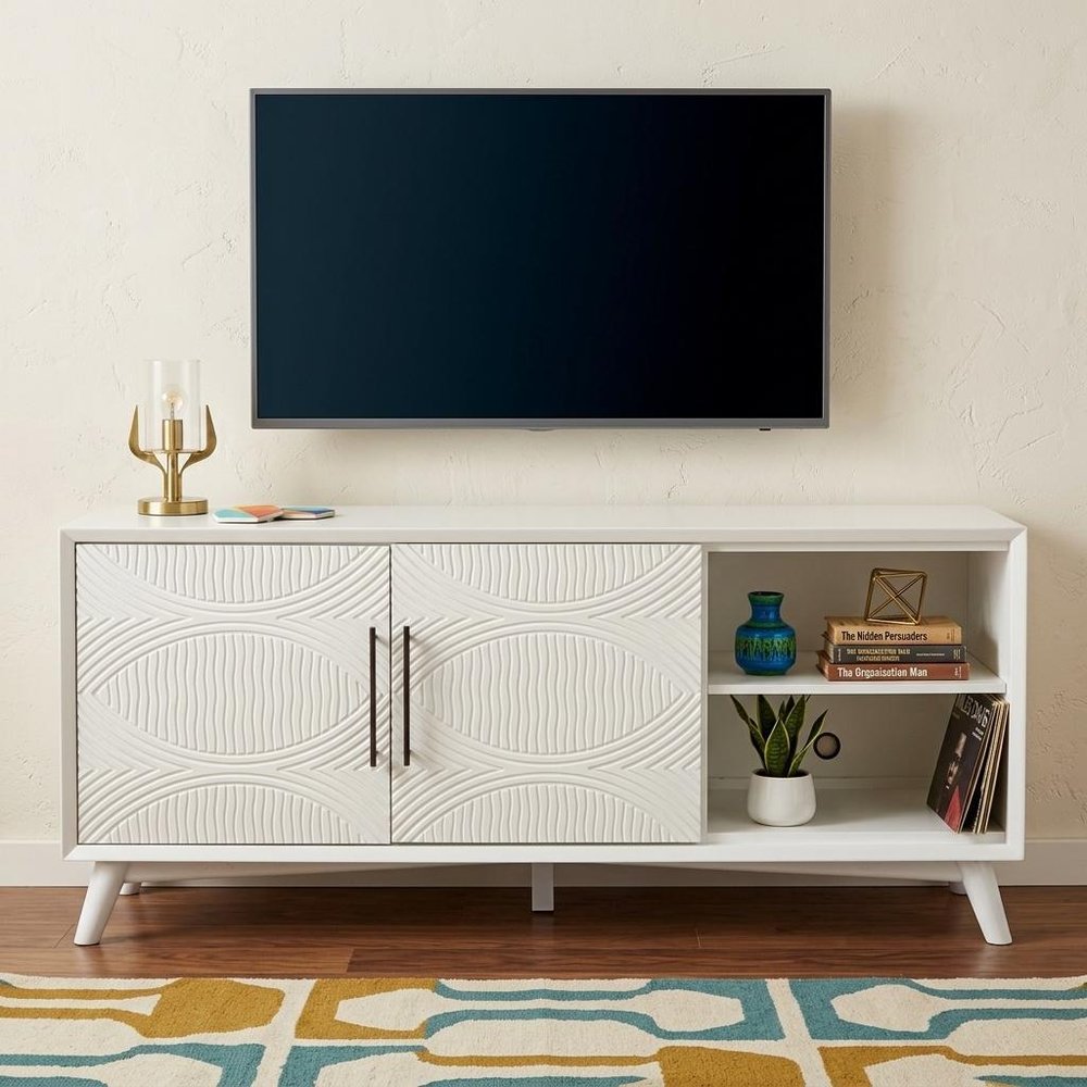 64" White Pine Solid Wood Open Shelving TV Stand HomeRoots