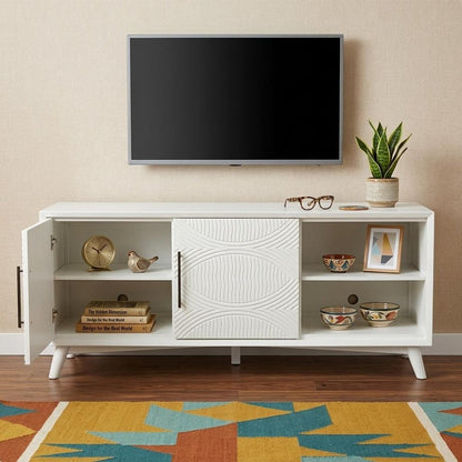 64" White Pine Solid Wood Open Shelving TV Stand HomeRoots