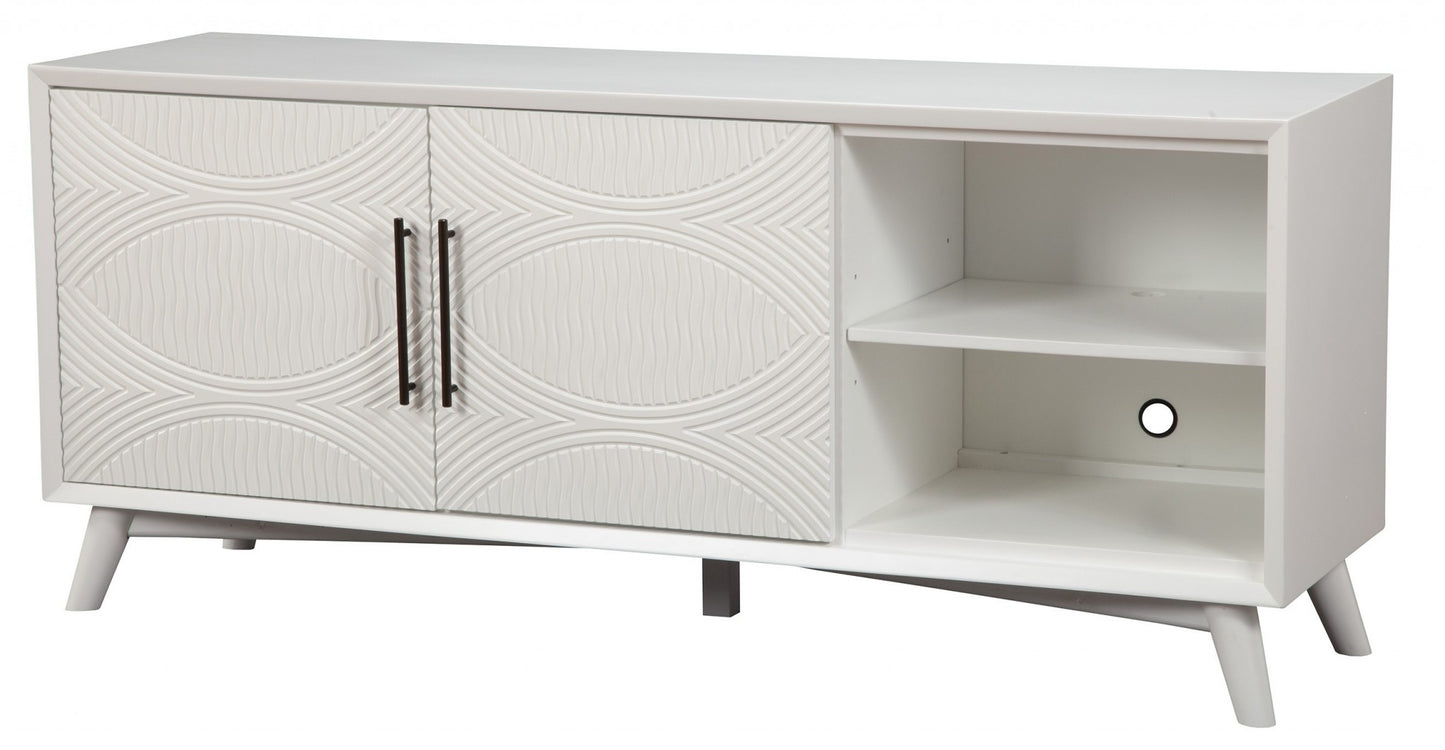 64" White Mahogany Solids & Veneer Open shelving TV Stand