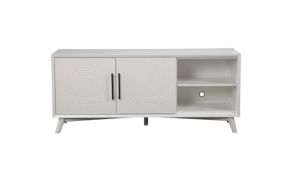 64" White Pine Solid Wood Open Shelving TV Stand HomeRoots