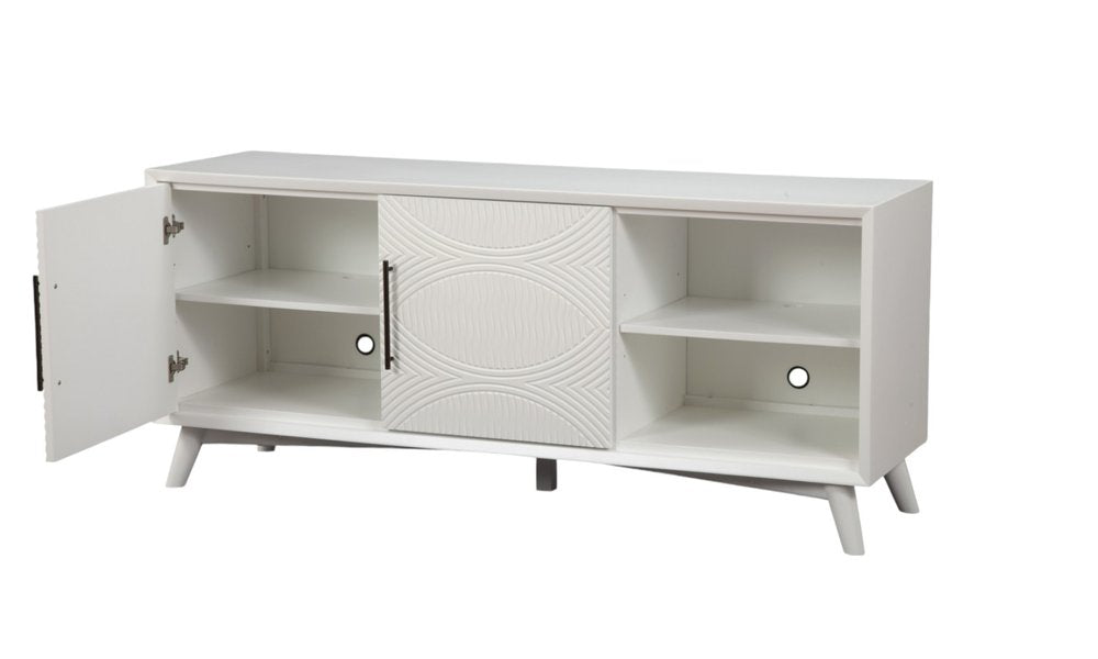 64" White Pine Solid Wood Open Shelving TV Stand HomeRoots