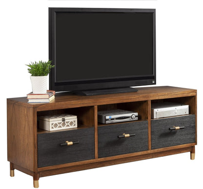 61" Brown and Black Solid Wood Open Shelving TV Stand HomeRoots