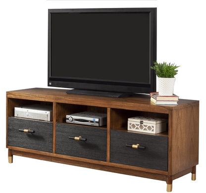 61" Brown and Black Solid Wood Open Shelving TV Stand HomeRoots