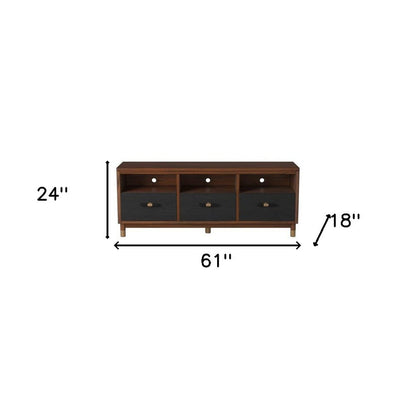 61" Brown and Black Solid Wood Open Shelving TV Stand HomeRoots