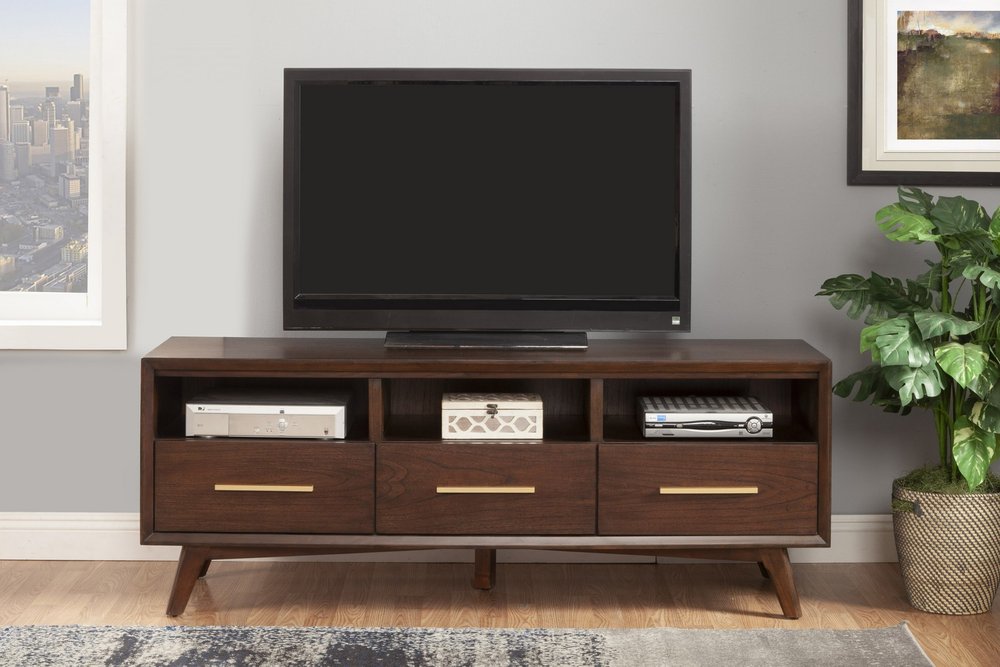 64" Brown Mahogany Solid Wood Open Shelving TV Stand HomeRoots