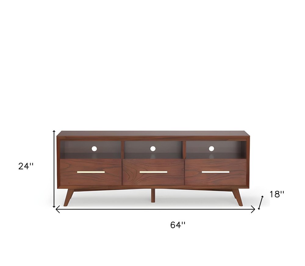 64" Brown Mahogany Solid Wood Open Shelving TV Stand HomeRoots