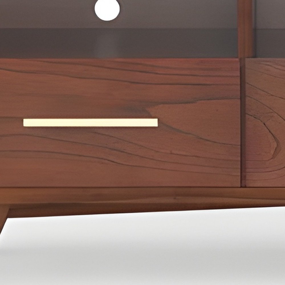 64" Brown Mahogany Solid Wood Open Shelving TV Stand HomeRoots