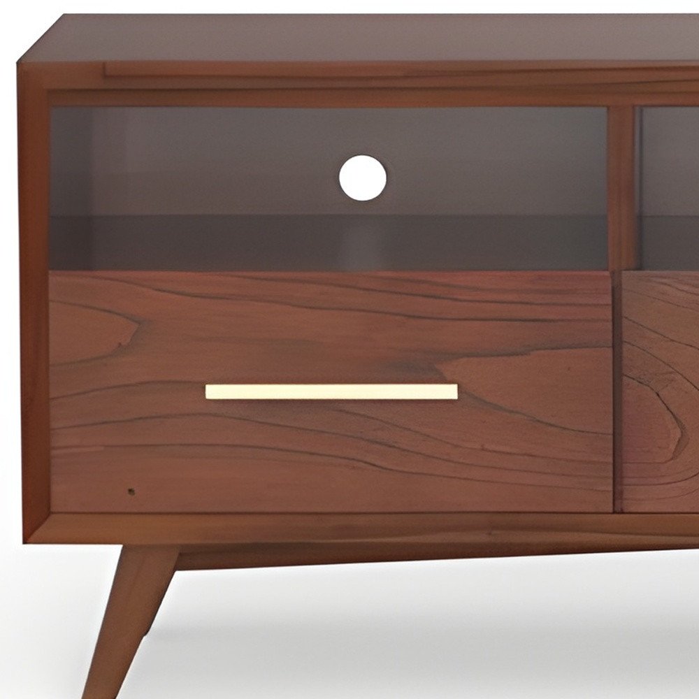 64" Brown Mahogany Solid Wood Open Shelving TV Stand HomeRoots