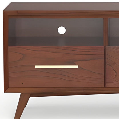 64" Brown Mahogany Solid Wood Open Shelving TV Stand HomeRoots