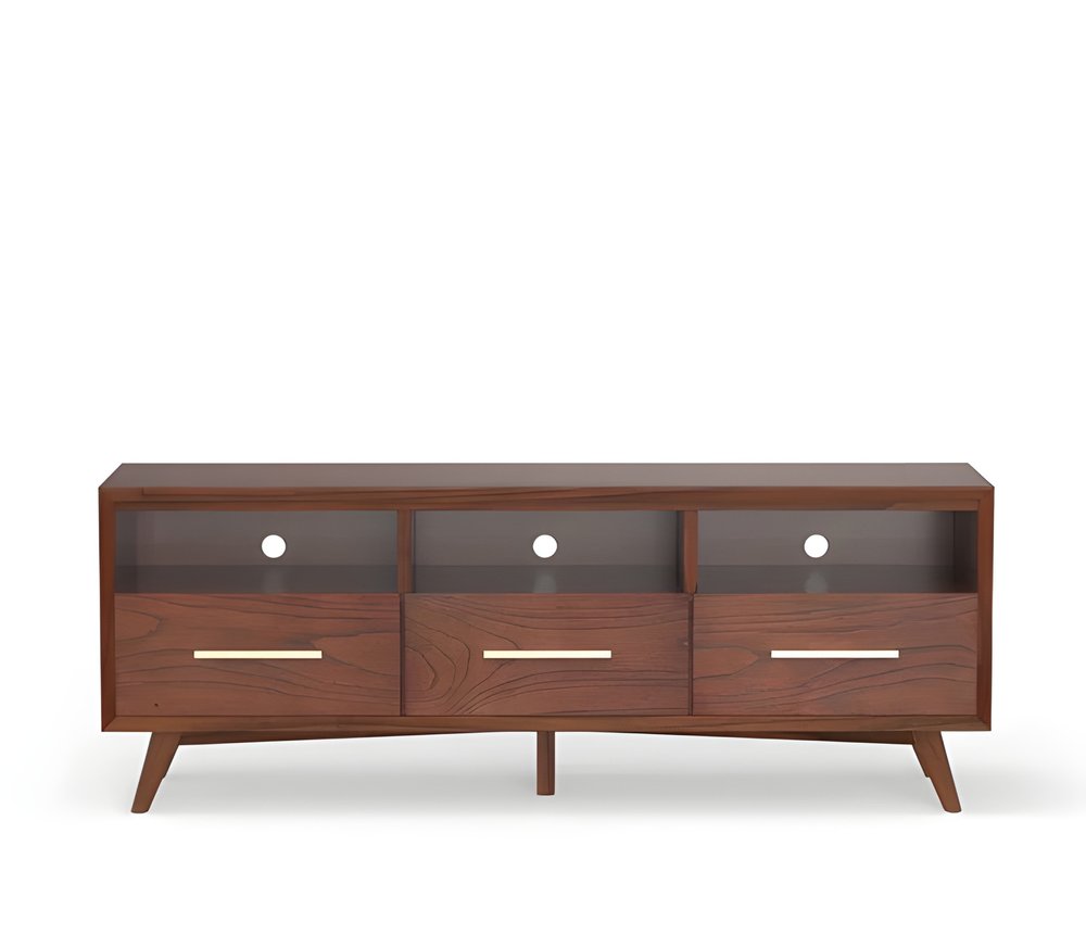 64" Brown Mahogany Solid Wood Open Shelving TV Stand HomeRoots