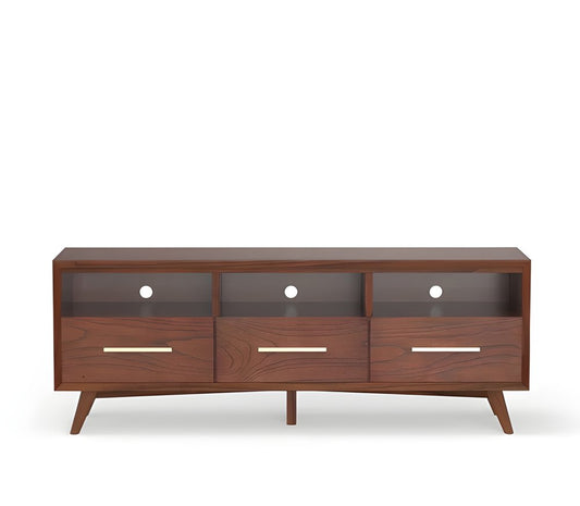 64" Brown Mahogany Solid Wood Open Shelving TV Stand HomeRoots
