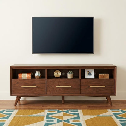 64" Brown Mahogany Solid Wood Open Shelving TV Stand HomeRoots