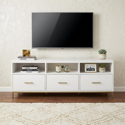 64" White Mahogany Solid Wood Open Shelving TV Stand HomeRoots