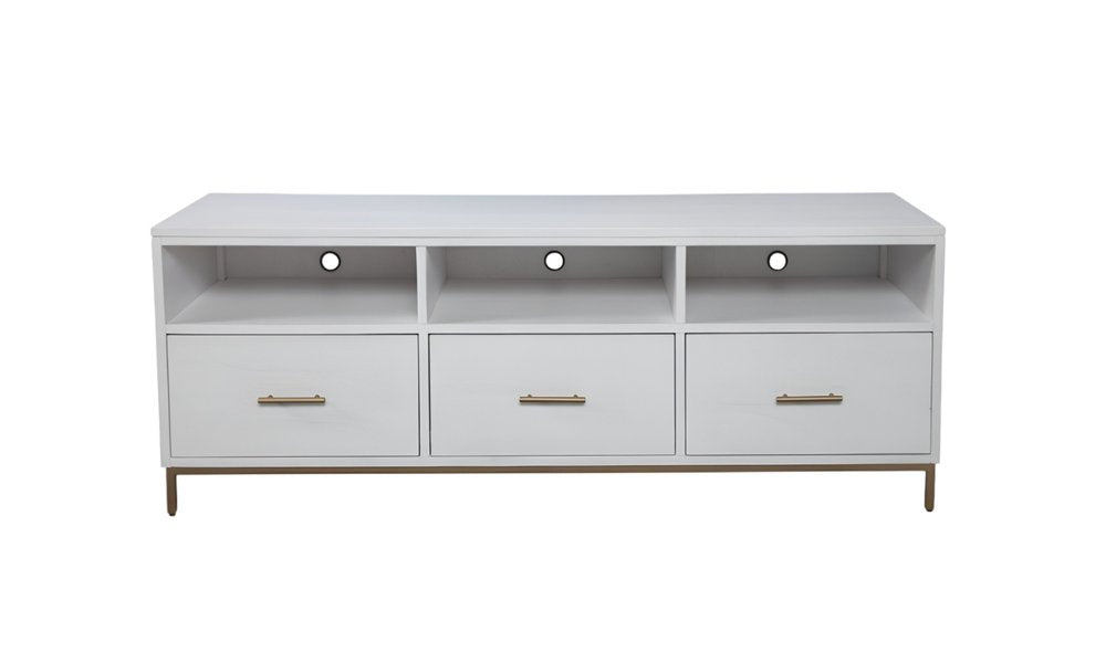 64" White Mahogany Solid Wood Open Shelving TV Stand HomeRoots