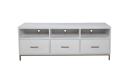 64" White Mahogany Solid Wood Open Shelving TV Stand HomeRoots