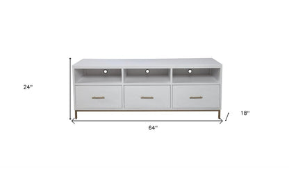 64" White Mahogany Solid Wood Open Shelving TV Stand HomeRoots