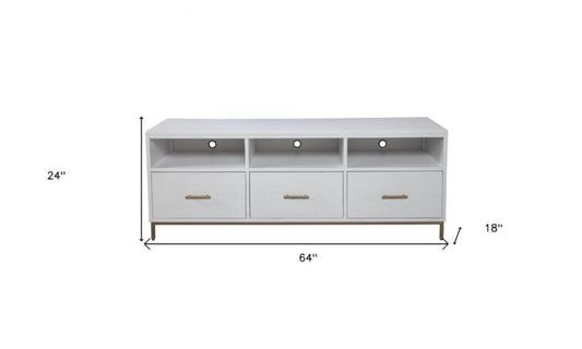 64" White Mahogany Solid Wood Open Shelving TV Stand HomeRoots