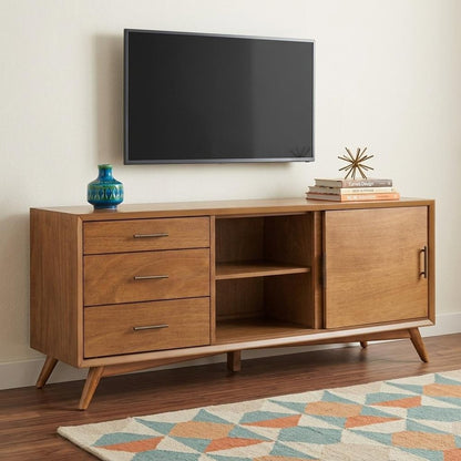 64" Brown TV Stand with Drawers and Sliding Door HomeRoots