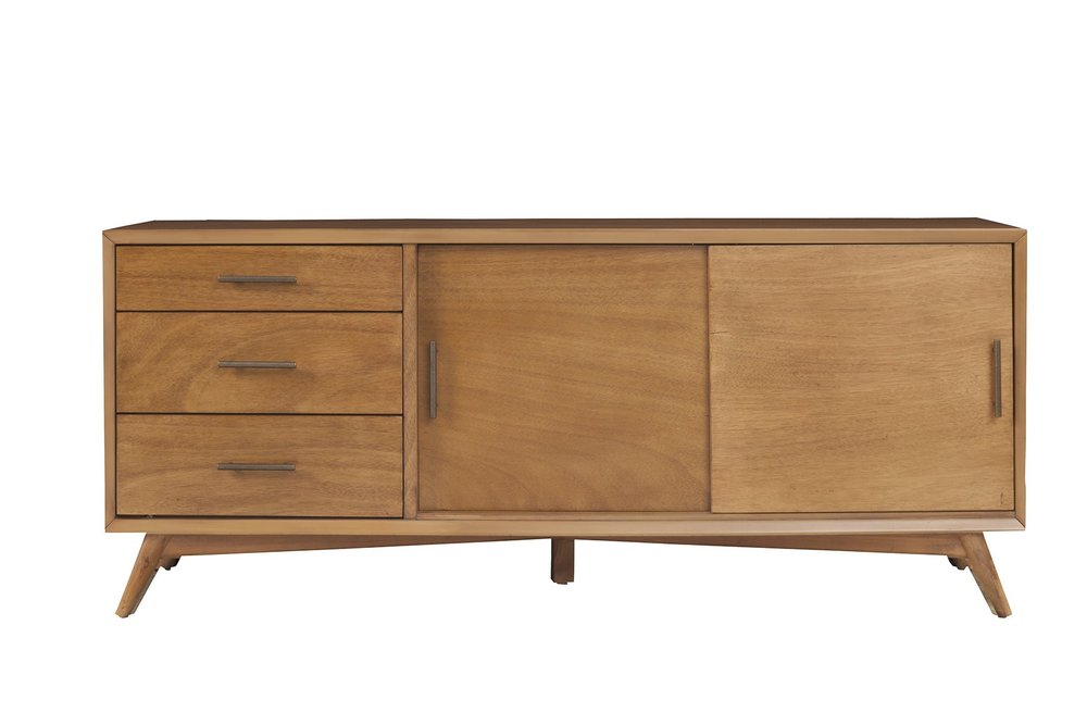64" Brown TV Stand with Drawers and Sliding Door HomeRoots