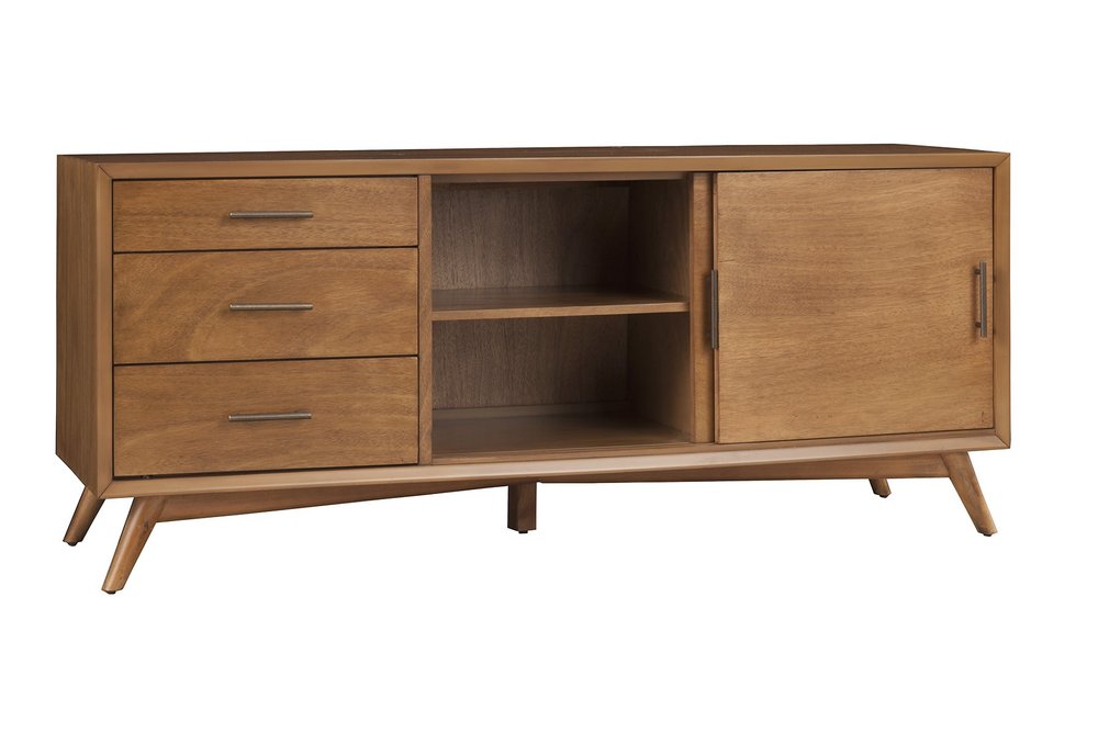 64" Brown TV Stand with Drawers and Sliding Door HomeRoots