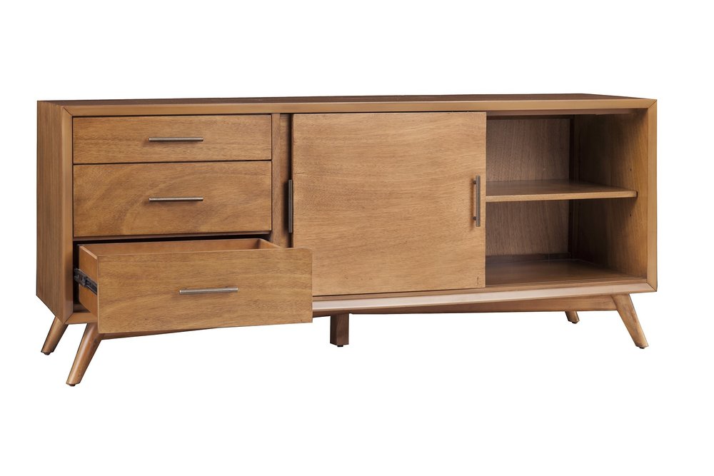 64" Brown TV Stand with Drawers and Sliding Door HomeRoots