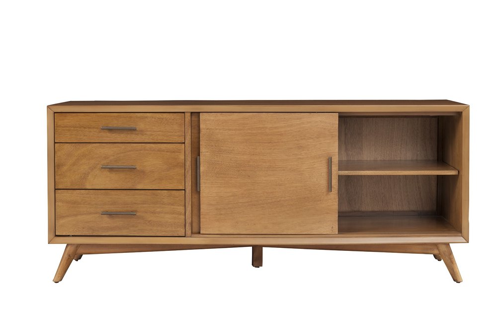 64" Brown TV Stand with Drawers and Sliding Door HomeRoots