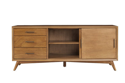 64" Brown TV Stand with Drawers and Sliding Door HomeRoots