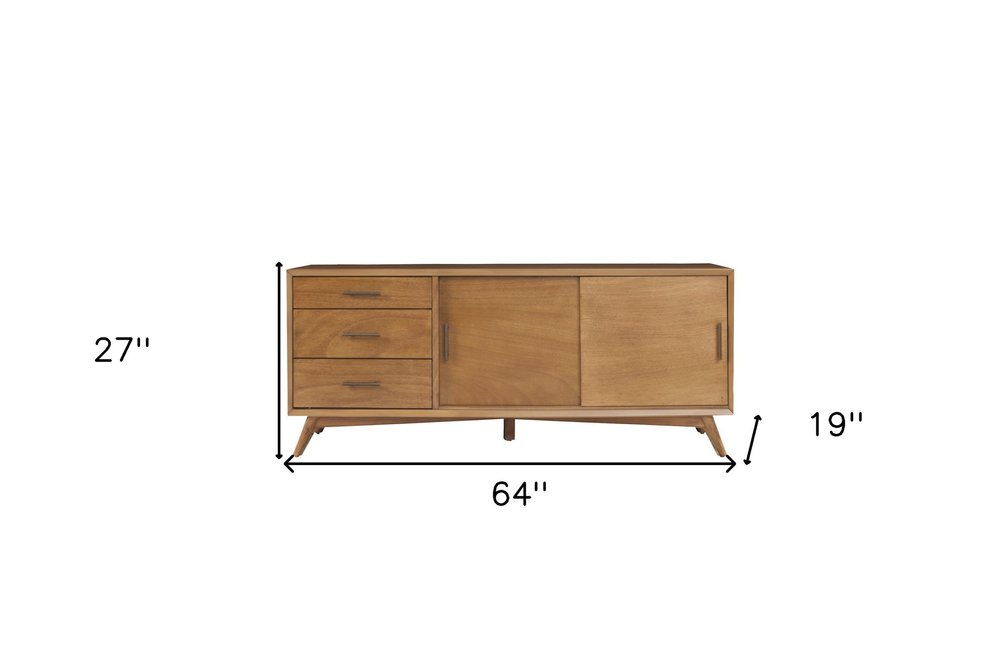 64" Brown TV Stand with Drawers and Sliding Door HomeRoots