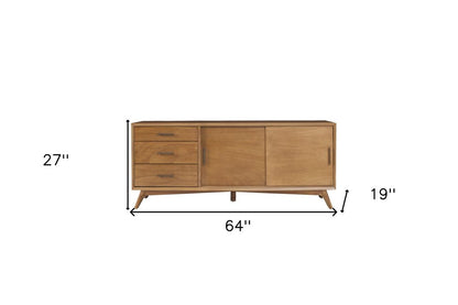 64" Brown TV Stand with Drawers and Sliding Door HomeRoots