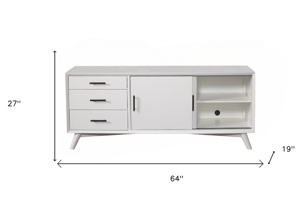64" White Mahogany Solid Wood Enclosed and Open Storage TV Stand HomeRoots