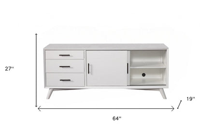 64" White Mahogany Solid Wood Enclosed and Open Storage TV Stand HomeRoots