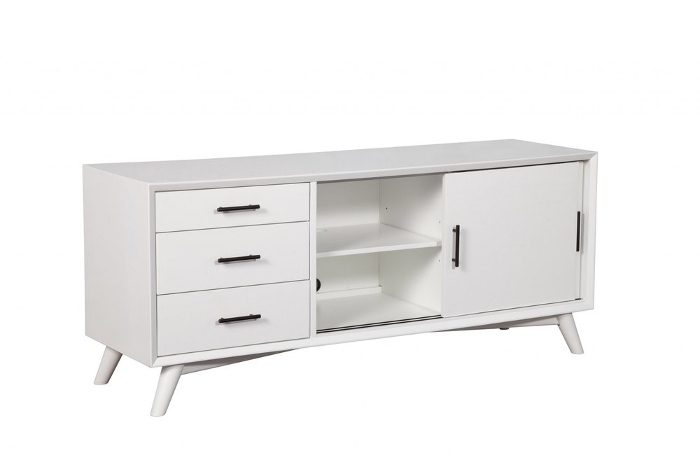 64" White Mahogany Solid Wood Enclosed and Open Storage TV Stand HomeRoots